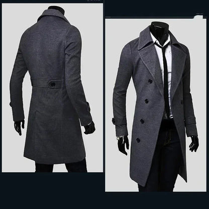 Men Double Breasted Trench Coat 2025 Autumn Winter Wool Blend High Quality Fashion Casual Slim Fit Solid Color Male Coat Jacket
