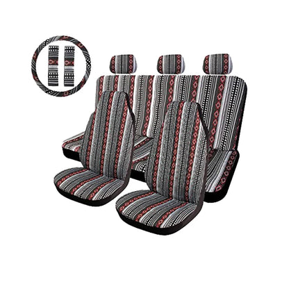 AUTO PLUS Car Seat Covers Set Baja Saddle Blanket Weave Universal Fit Most Car Seat Protection Steering Wheel Cover Protector