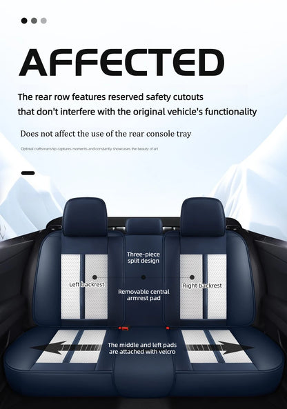 Premium PU Leather Auto Seat Covers Set with Built-in Lumbar Support +2 Headrest Covers +1 Steering Wheel Cover Comfortable