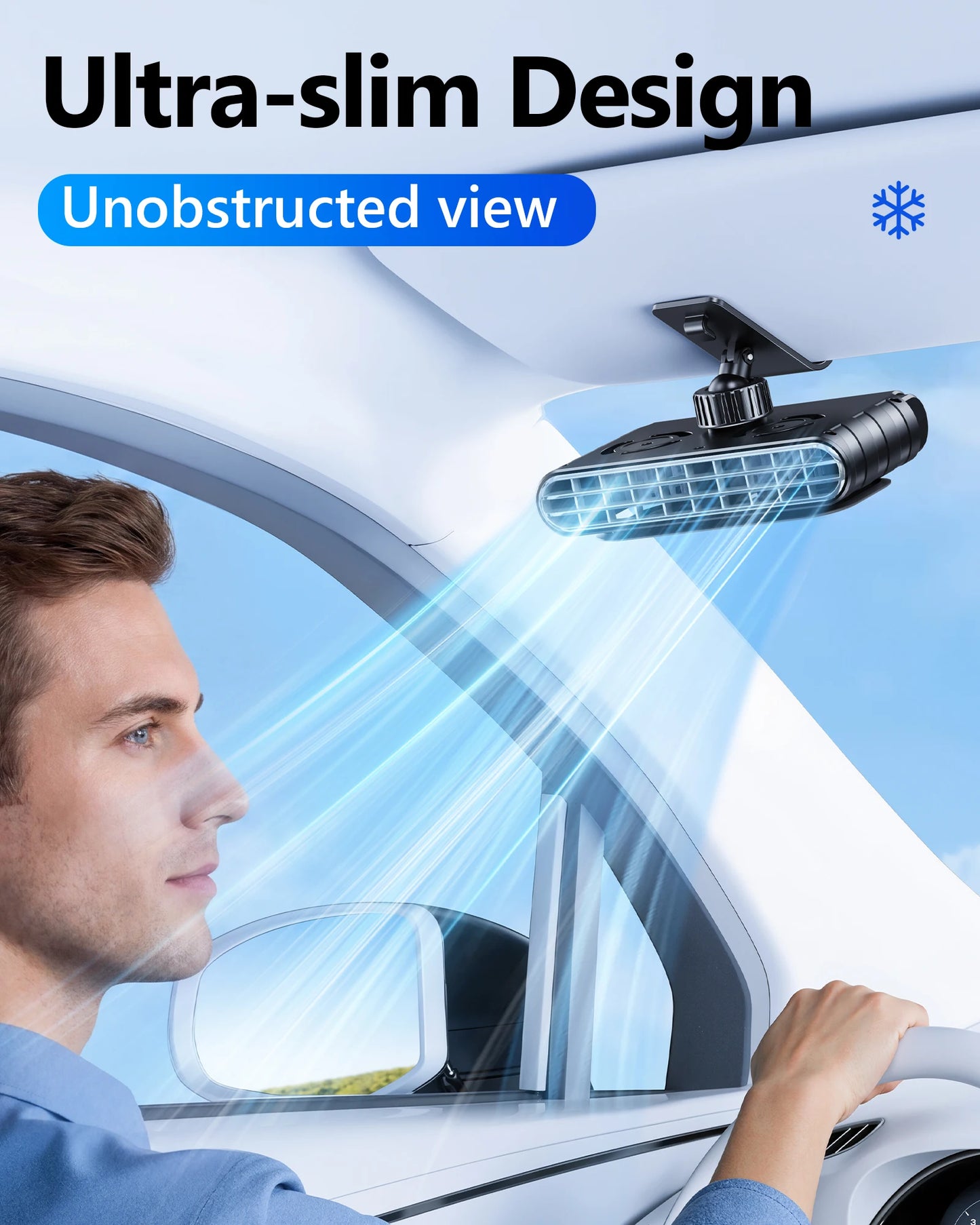 Eary Wireless Car Clip Fan for Sun Visor 3000mAh Rechargeable Portable Fan 360° Rotate 5 Speeds USB Cooling Clamp Cooler for SUV