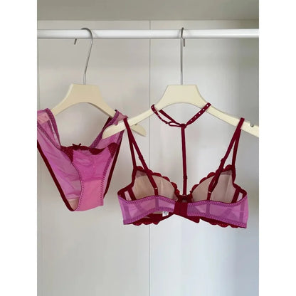 French-style Heart Embroidery Lingerie Set for Petite Women Soft Steel Cups Romantic Bra Set Hot Sale Comfortable  S-XL Hot Sale