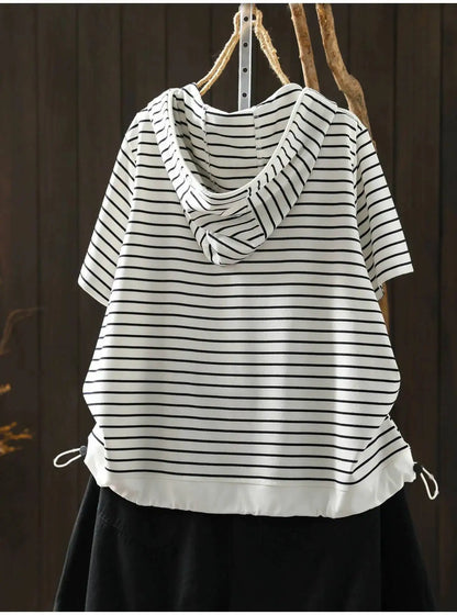 Short-sleeve Women T-shirt Summer 2026 Stylish New Trendy Loose Striped T-shirt ZF2132