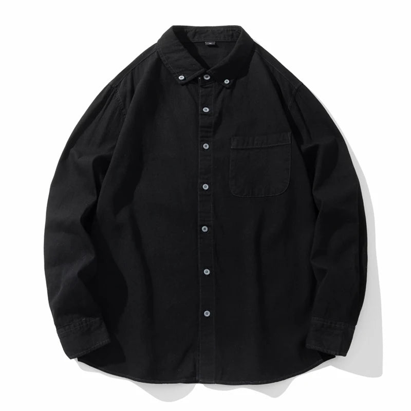 Classic Black Denim Shirt Men's Autumn New Fashion Loose Korean Casual Long-sleeved Jean Shirts Comfortable Male Clothes