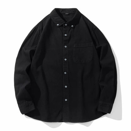 Classic Black Denim Shirt Men's Autumn New Fashion Loose Korean Casual Long-sleeved Jean Shirts Comfortable Male Clothes