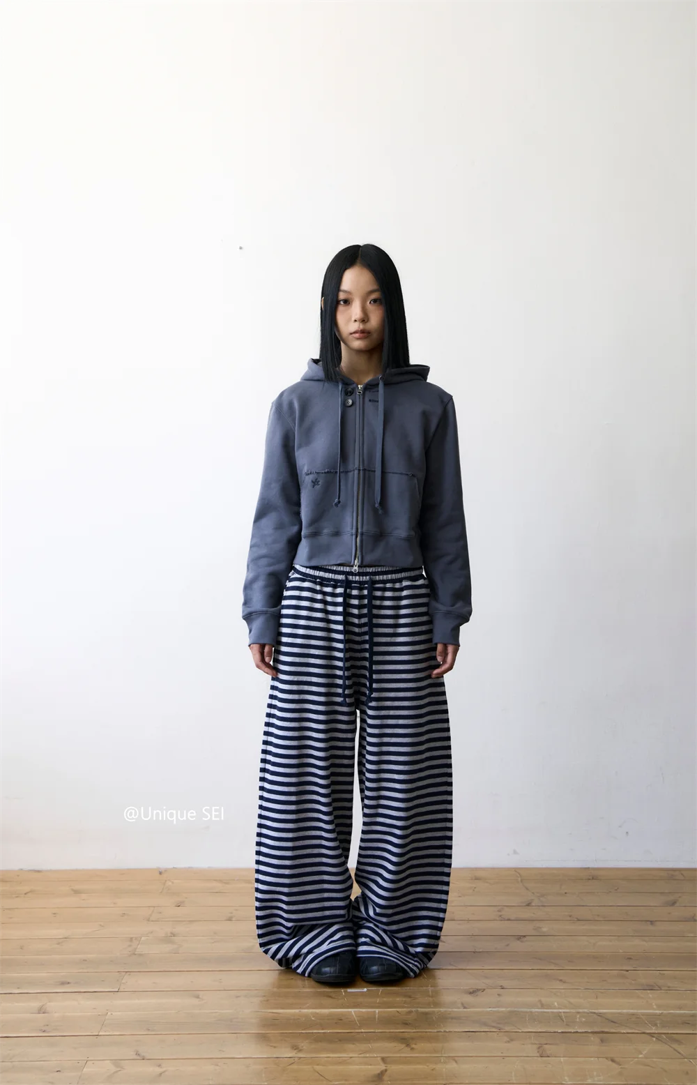 Unique Street Style Korean Lazy Star Embroidery Striped Sweatpants Casual Sporty Long Trousers for Women Straight Leg Pants