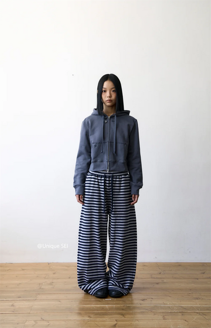 Unique Street Style Korean Lazy Star Embroidery Striped Sweatpants Casual Sporty Long Trousers for Women Straight Leg Pants