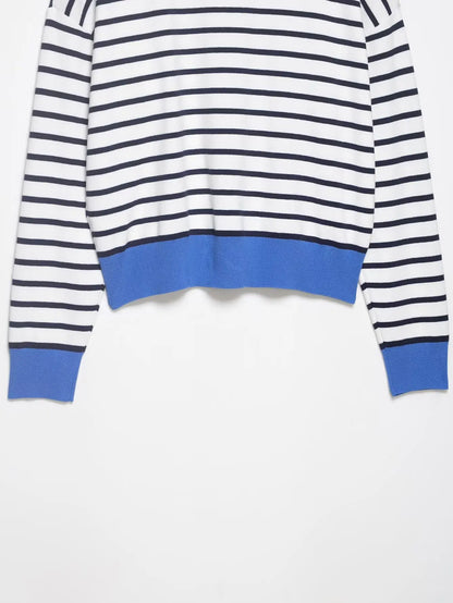 Spring Summer New Women's Knitted Stripe  Shirt Versatile ZR Style Fashion Classic Business Casual Long Sleeve Polyester