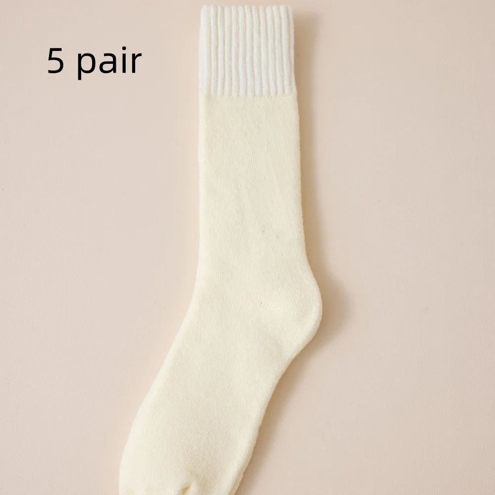 Winter Men's Merino Wool Long Socks Thick Warm Large Size High Quality Harajuku Retro Snow Casual Antifreeze Pure Cashmer 5 Pair