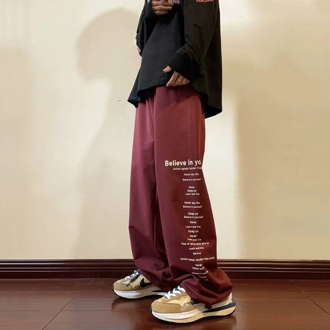 Men’s Fashion Joggers Distinctive Hip Hop Aesthetic Wide Leg Drop Crotch Design American High Street Look Cotton Casual Trouser
