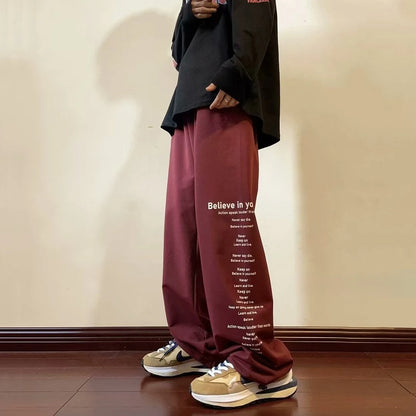 Men’s Fashion Joggers Distinctive Hip Hop Aesthetic Wide Leg Drop Crotch Design American High Street Look Cotton Casual Trouser