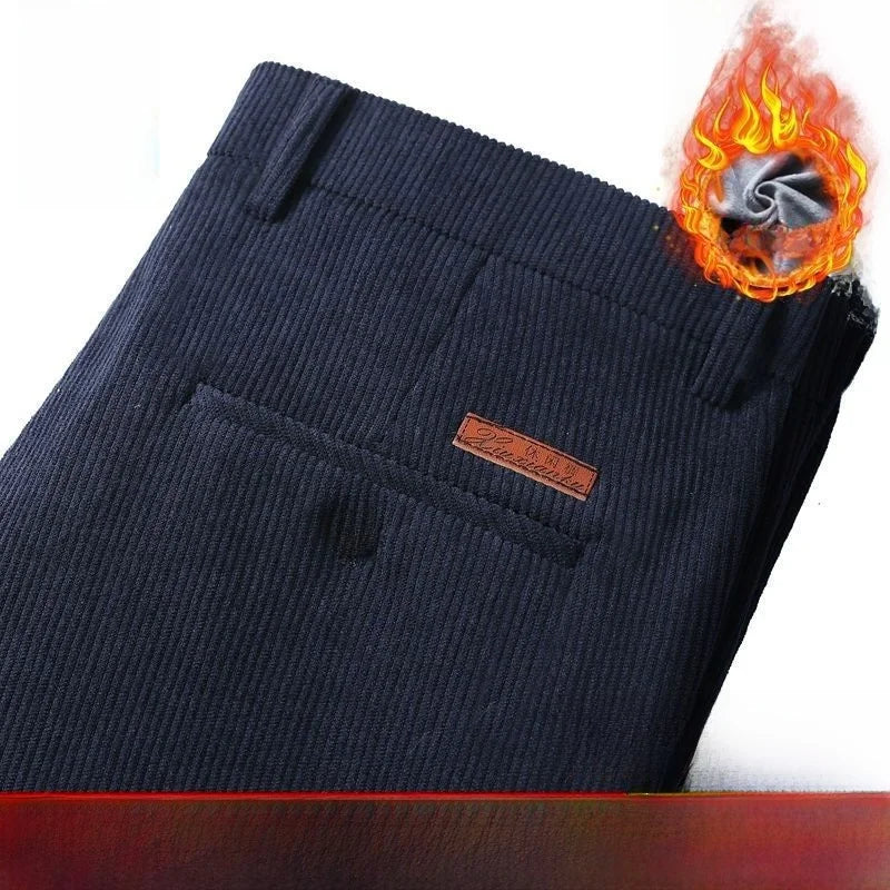 Corduroy Men's Straight Leg Warm Winter Pants Loose Fit Casual Trousers Comfortable Autumn Winter Fashion Trend Brand