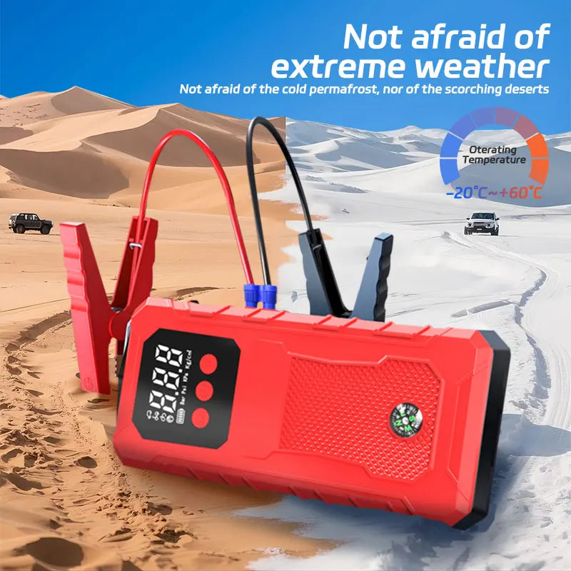 Hot Sale Car Jump Starter 150W DC Power Bank, 12V Battery Booster with Smart Clamps LED Screen Phone Charger。