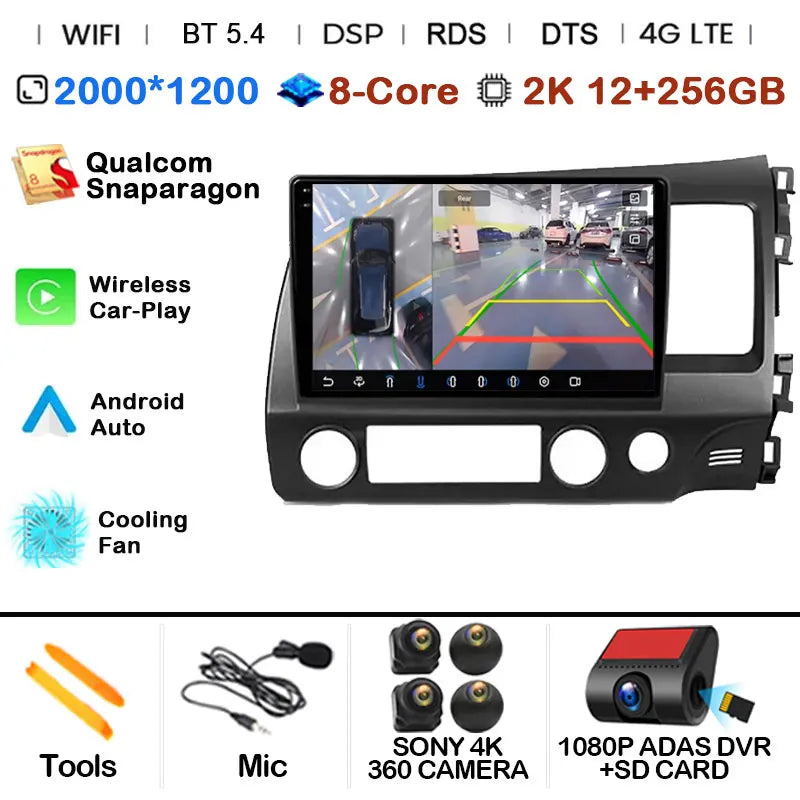 Car Radio Android 15 For Honda Civic 8 FK FN FD 2005 - 2012 RHD Multimedia Player Navigation GPS Carplay Stereo BT Head Unit DSP