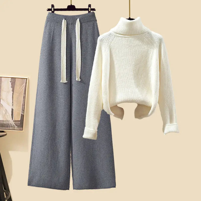 Fashionable Knitted Three-Piece Set Women's Autumn New Lazy Style Open Cardigan Outerwear Slimming Wide Leg Pants