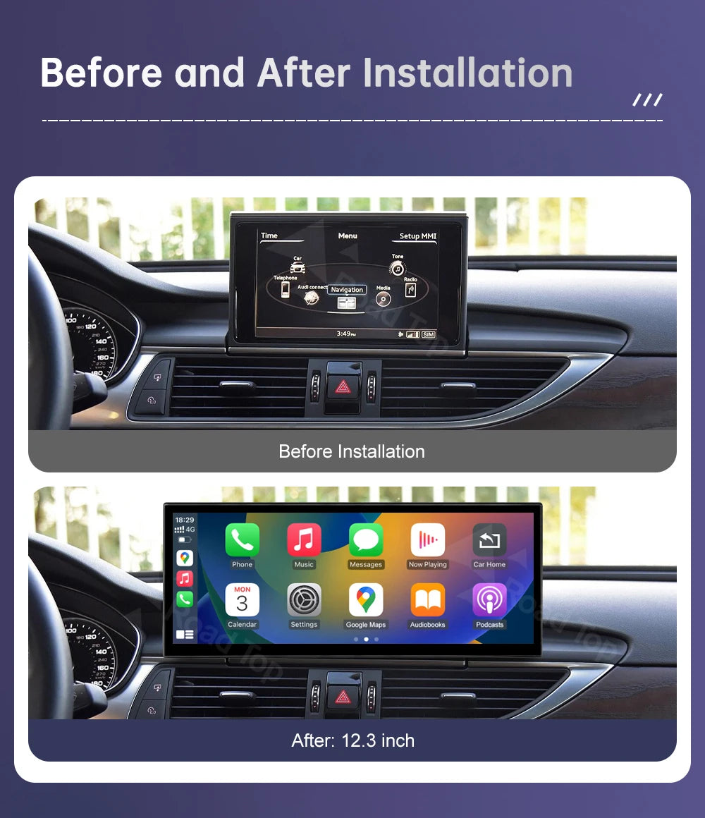 Road Top 12.3" Linux Screen For Audi A6 C6 A7 C7 2011-2018 with Wireless CarPlay Android Auto Airplay Car Radio Player