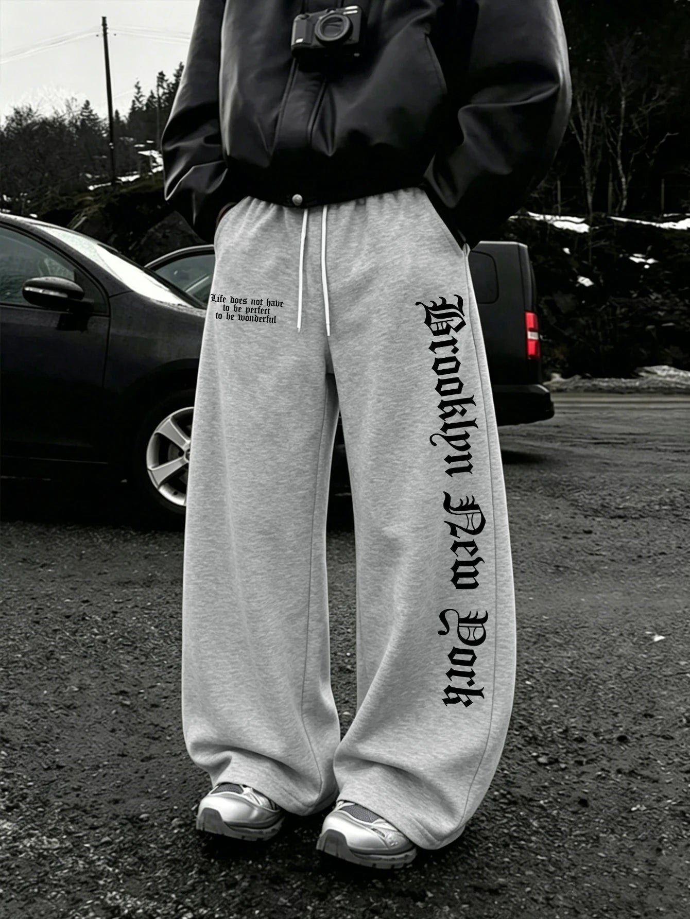 Fearless Spider Web Hand Print Gothic Wide Leg Sweatpants Men 100% Polyester Y2K Baggy Drawstring Streetwear Unisex Jogger Pants
