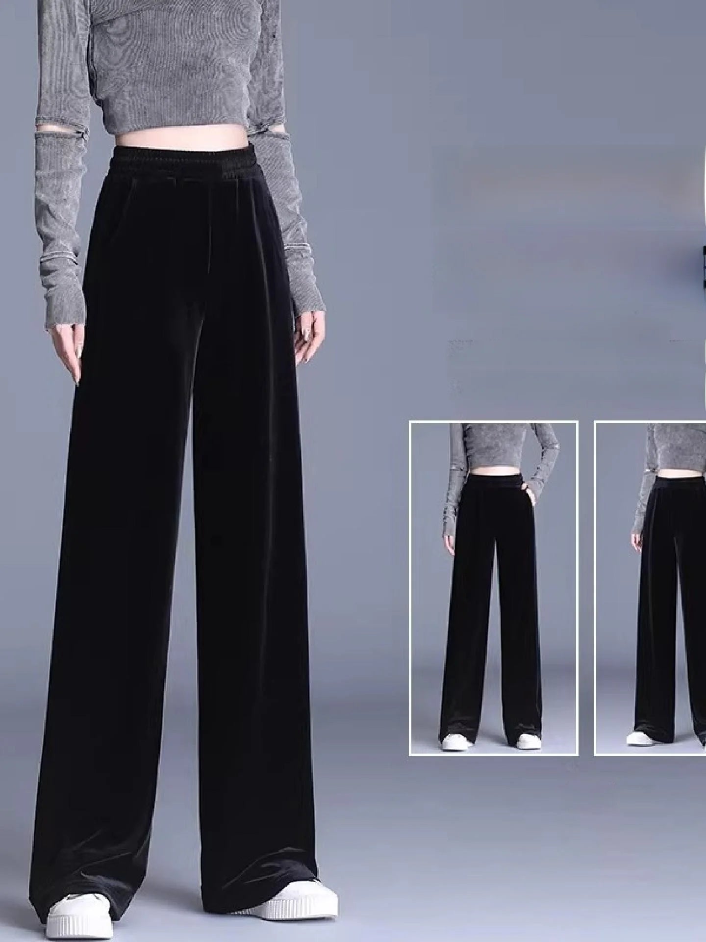 Slim Fit Velvet Wide Leg Pants Winter New Style plus Size Warm Fleece High Waist Elastic Korean Velvet Pants for Women