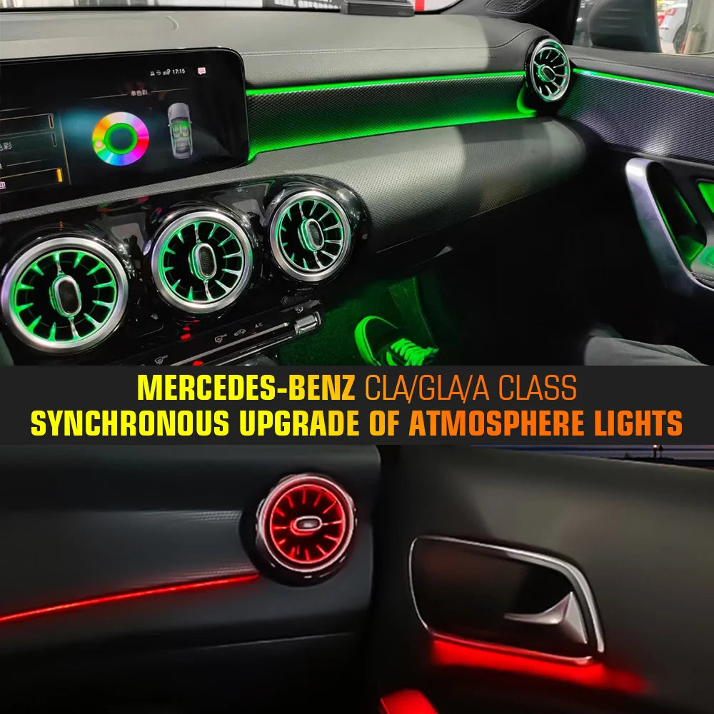 For Benz W176 W117 W156 A CLA GLA 12/64 Colors Ambient Lights Turbine Air Vent Lamps Dashboard Door Lighting Kit Car/App Control