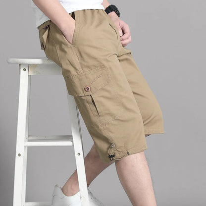 Summer Zipper Pocket Workwear Shorts Mens Knee Cargo Pants 2026 Cotton Shorts Men Climbing Jogger Elastic Waist Sports Work Wear