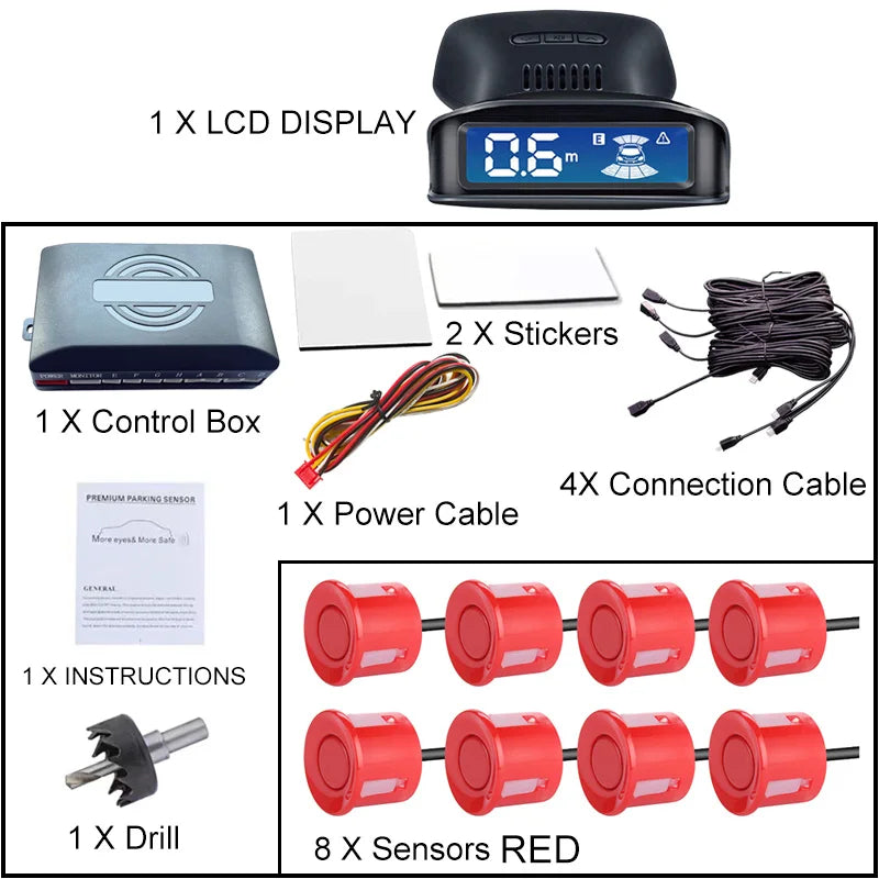 LCD Monitor 4 Sensor Radar Detection System 12 Color Backlight Display 12V Parking Sensor Reverse Assist Kit