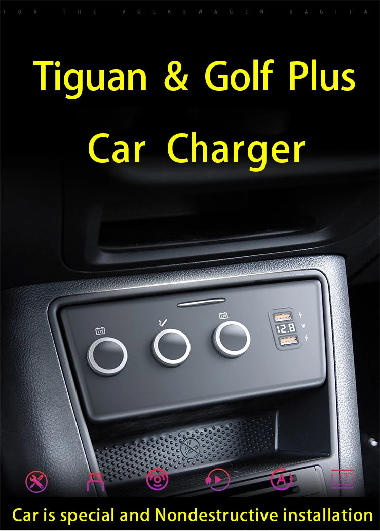LOYEUANR Car Charger for VW Tiguan Prototype / Golf Plus Cigarette Modified Quick Charging for iPhone Xiaomi HUAWEI Mobile Phone