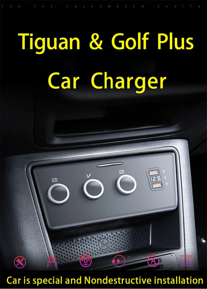 LOYEUANR Car Charger for VW Tiguan Prototype / Golf Plus Cigarette Modified Quick Charging for iPhone Xiaomi HUAWEI Mobile Phone