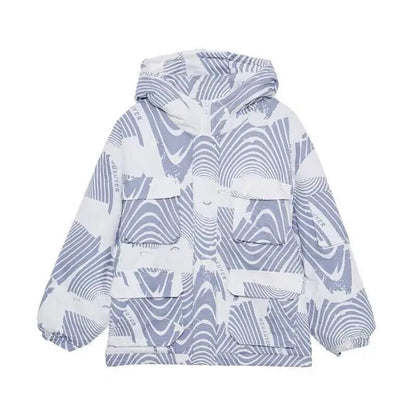 Trending on Instagram Winter Parka for Men Korean Loose Fit Cotton Coat with Traditional Chinese Blue White Print