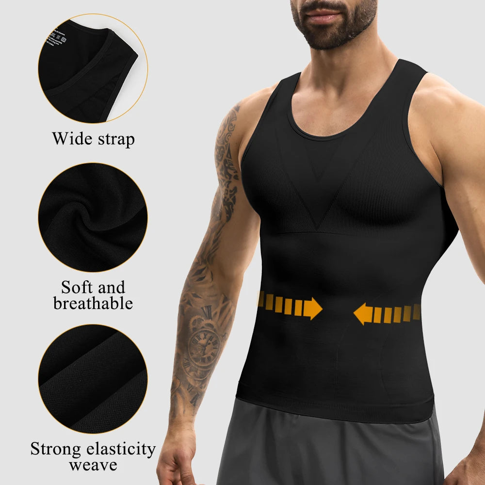 2PCS Men Compression Tank Top Gynecomastia Shapewear Slimming Vest Tummy Control Waist Trainer Seam-free Body Shaper Undershirt