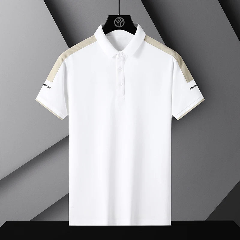 Patchwork Business Polo Shirt Men Short Sleeve Polos Shirts Summer Trendy Brand Flip Collar Ice Silk Shirt Collar Men's T-shirt