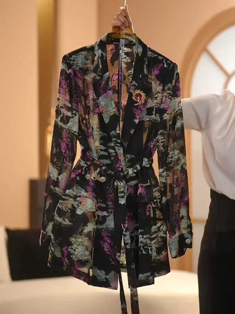 Elegant Fashion Floral Print Lightweight Suit Jacket And Pants Set Women's Summer Slimming Two-Piece Suit Korean Style
