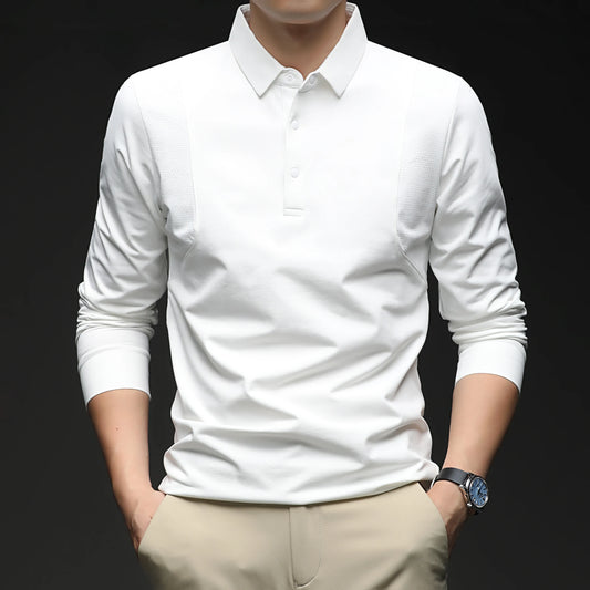 High-end 2026 New Polo Shirt for Men's Top Versatile Casual Business Style Solid Color Long-sleeved Lapel T-shirt Lapel  Shirt
