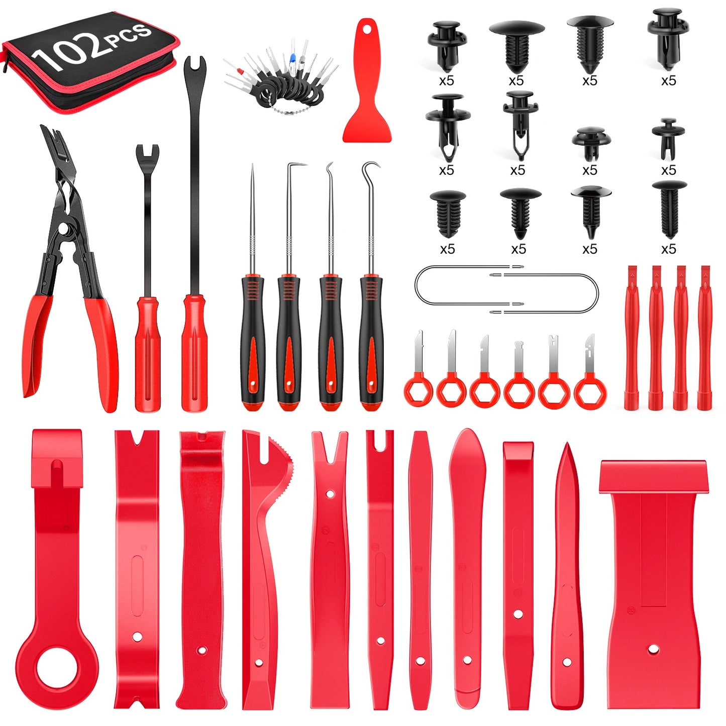 Nilight 200Pcs Trim Removal Tool, Auto Push Pin Bumper Retainer Clip Set Fastener Terminal Remover Adhesive Cable Clips Round Handle Crowbar Kit Car Panel Radio Auto Clip Pliers