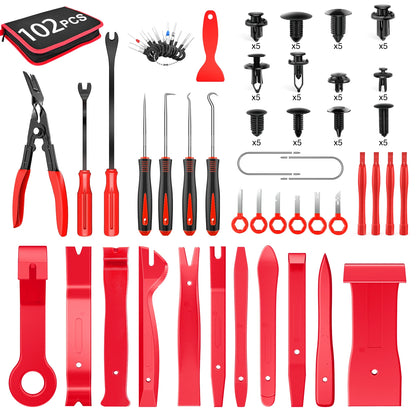 Nilight 200Pcs Trim Removal Tool, Auto Push Pin Bumper Retainer Clip Set Fastener Terminal Remover Adhesive Cable Clips Round Handle Crowbar Kit Car Panel Radio Auto Clip Pliers