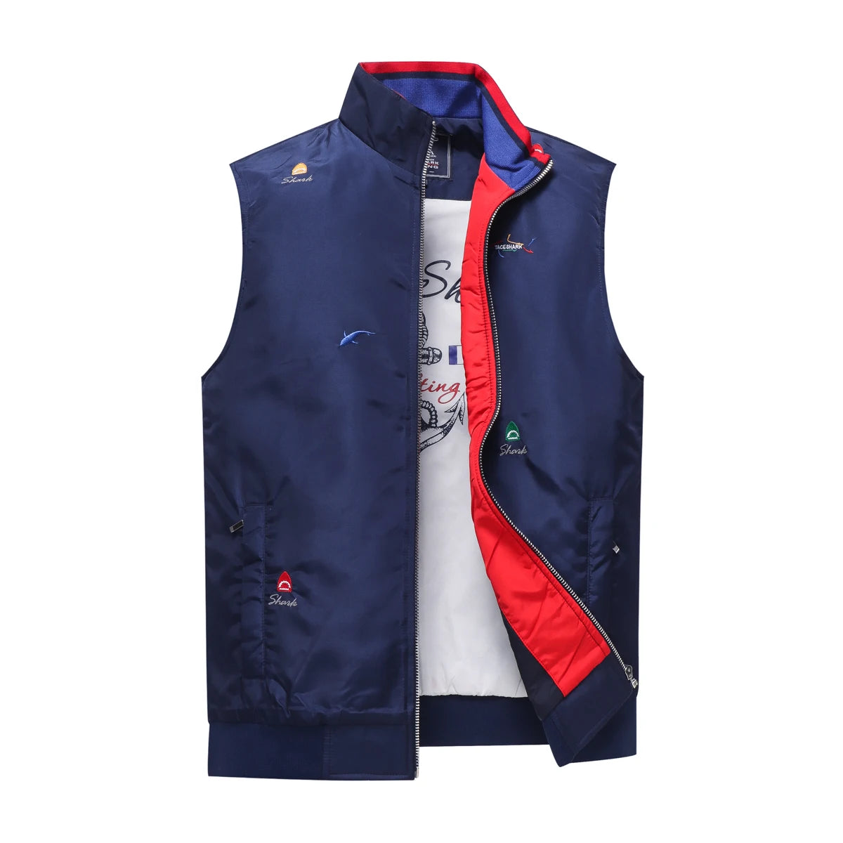 TACE&SHARK Brand Winter Sleeveless Shark Vest Tank Casual Waistcoat Men's Vest Jacket Male Slim Coat Vest Homme Top