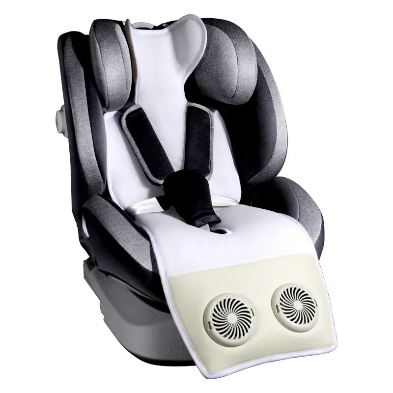 USB Charging Detachable Silent Fan Ventilation Cover Ice Silk Baby Stroller Cool Seat Cover Breathable Car Safety Seat Cover