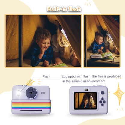 kids instants camera with 32GB memory card&color pencil, dual cameras, flashlight, the perfect gift for boys and girls.