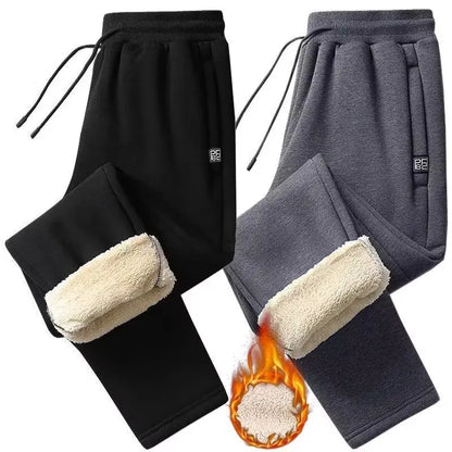 Thickened Lamb Velvet Men's Casual Pants Fleece Lined Outdoor Wearable Straight Leg Long Trousers Warm And Durable for Autumn...
