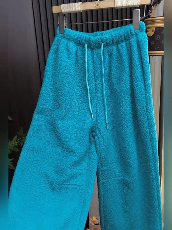 High-End Women's Thickened Fleece Drawstring Casual Pants Winter New Style Soft Drapey Warm Sweatpants Loose Wide Leg Trousers