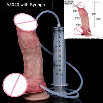 SXXY Dual Layer 10.12 Inch Soft Squirting Dildo Lifelike Sucker Penis Sex Toy Silicone Adult Ejaculating Butt Plug For Men Women