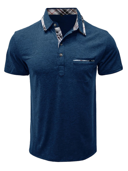 1XL-6XL Summer Plus Size Men's Short-Sleeve Polo Shirt Casual Solid Color Collared Pullover Henley Shirt with Pockets