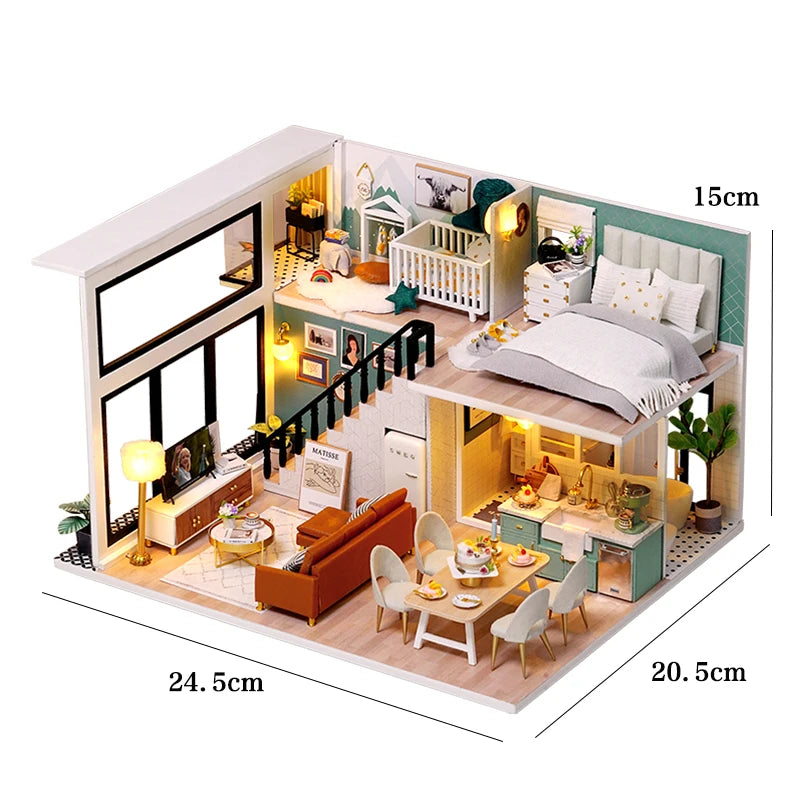 Doll Houses Kits 3D Puzzle Handmade Wooden Mini DollHouse Assembly Building With Furniture Kit Toys For Xmas Birthday Gifts