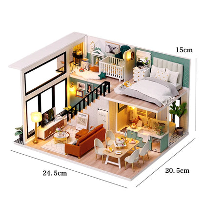 Handmade Doll House Kit Wooden 3D Puzzle Mini DollHouse Assembly Building With Furniture Kits Toys For Xmas Birthday Gifts