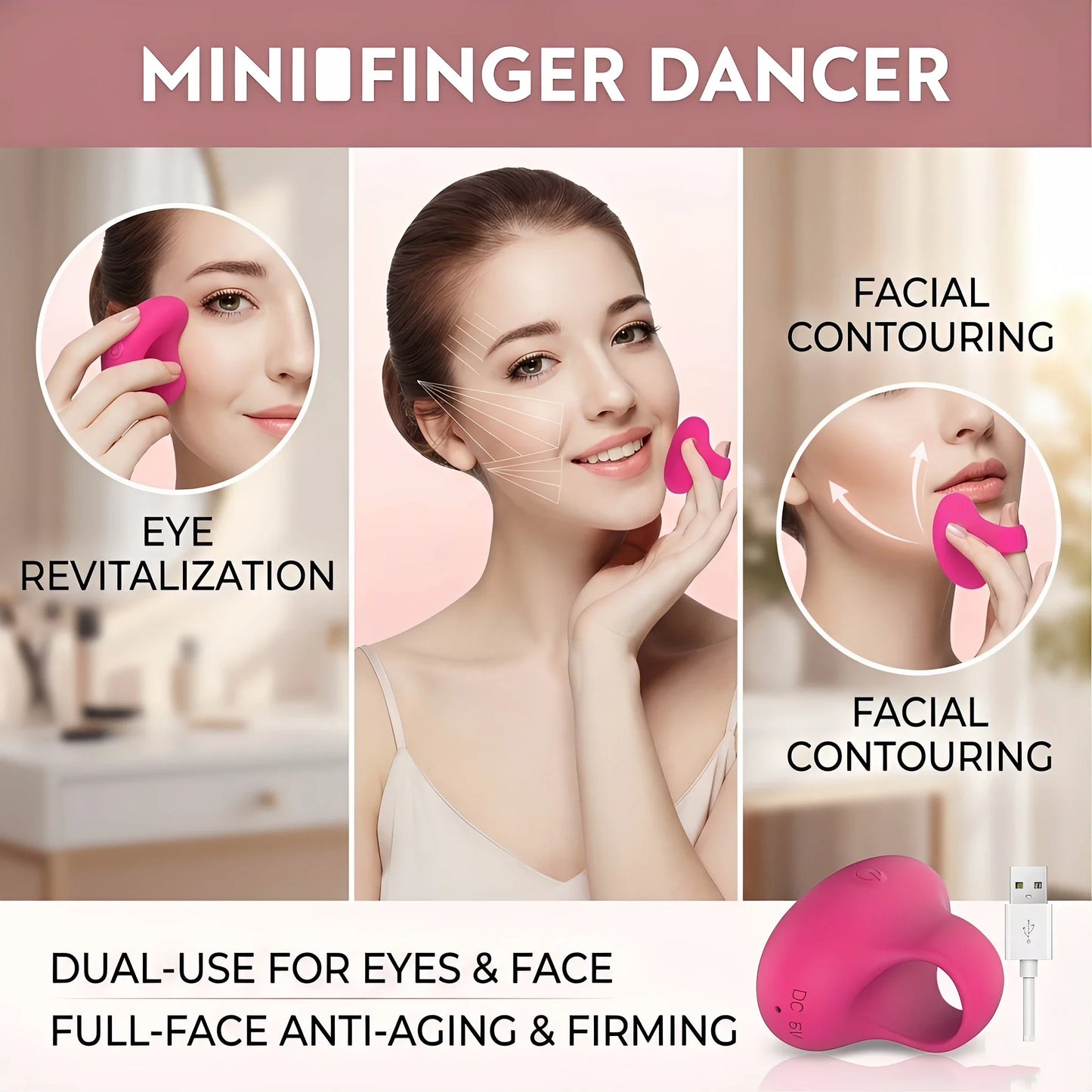 Portable Pocket Mini Ring Face And Eye Massager USB Charging Waterproof Skin Care Tool for Facial Eye Relief And Fatigue
