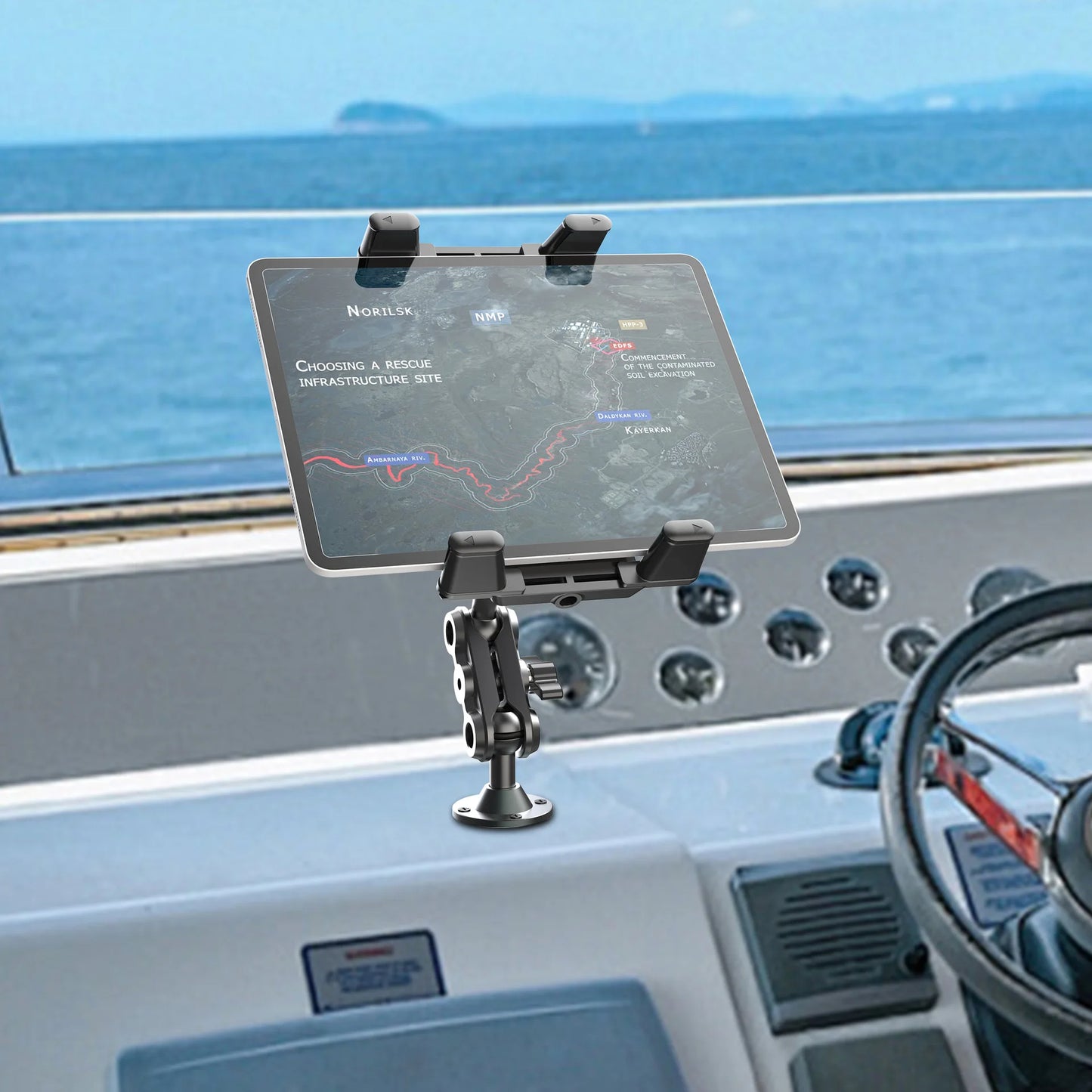 Heavy Duty Tablet Holder Wear Resist 2-Stage Phone Stand 360 Degree Rotable Car Dashboard Phone Mount for Car Bike Boats Trucks