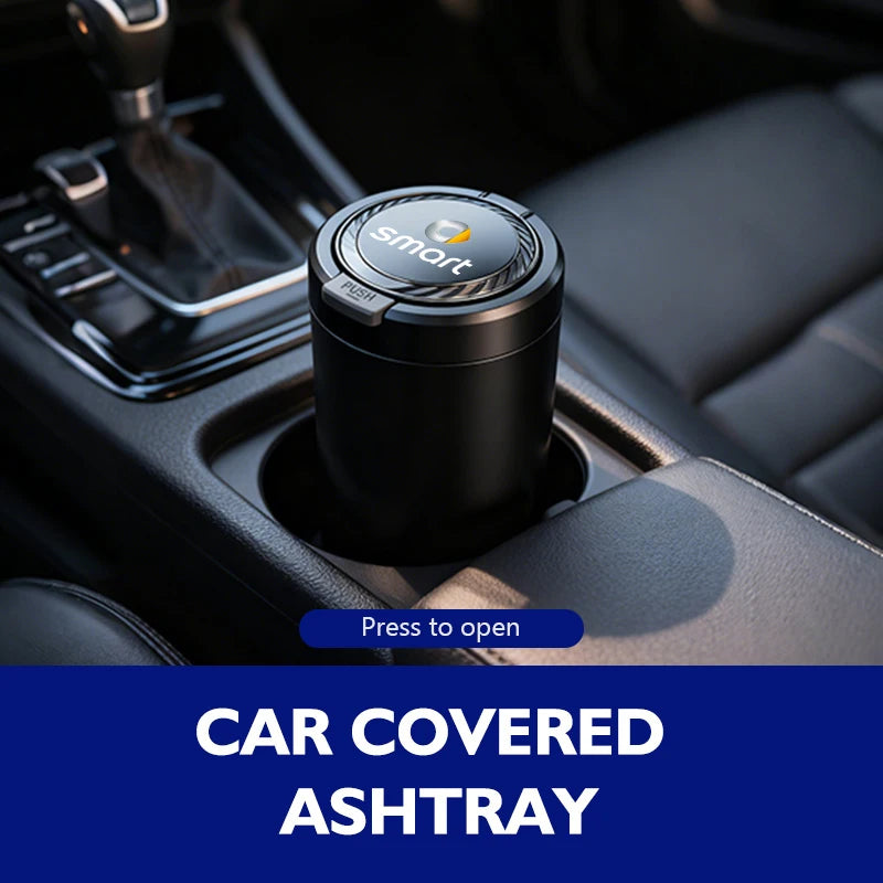 Alloy LED Car Ashtray With Lid Portable Ash Tray Mini Trash Can For Smart Fortwo Forfour 451 453 450 452 454 Forspeed Forjeremy