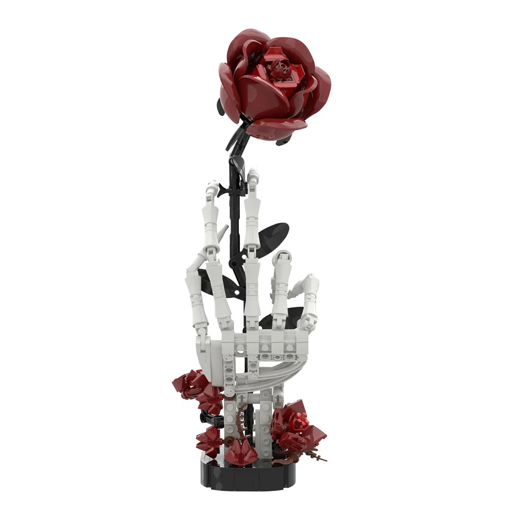 Gothic Skeleton Hand with Rose Building Blocks Macabre Valentines Gift for Adult DIY Dark Romance Decor