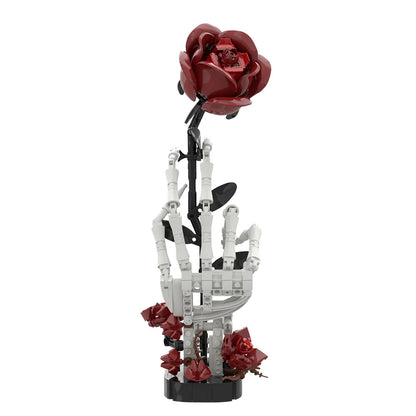Gothic Skeleton Hand with Rose Building Blocks Macabre Valentines Gift for Adult DIY Dark Romance Decor