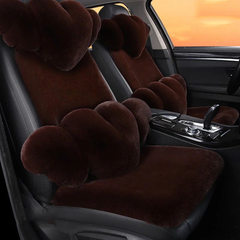 2/3/4pcs Super Soft Fluffy Rabbit Faux Fur Car Seat Cover Winter Plush Warm Thick Home Car Seat Cushion Pad Neck/Waist Pillow