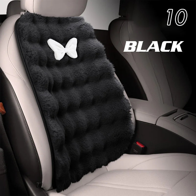 Winter Plush Car Seat Cover Bowknot Fashion Cute Women's Automotive Interior Protector Steering Wheel Warm Cushion Car Pillow