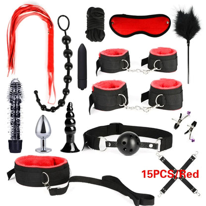 Sex Products Erotic Toys for Adults BDSM Sex Bondage Set Handcuffs Nipple Clamps Gag Whip Rope Sex Toys For Couples